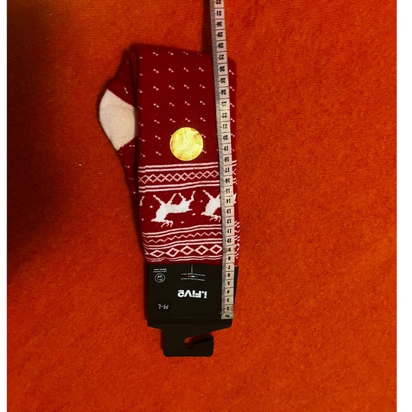 Red and white Fair isle deer merino wool blend thermal socks made in Italy NWT - Picture 7 of 10